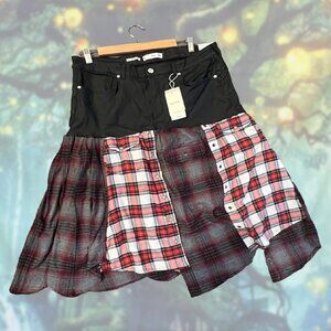Plaid Patchwork Skirt - Black and Red